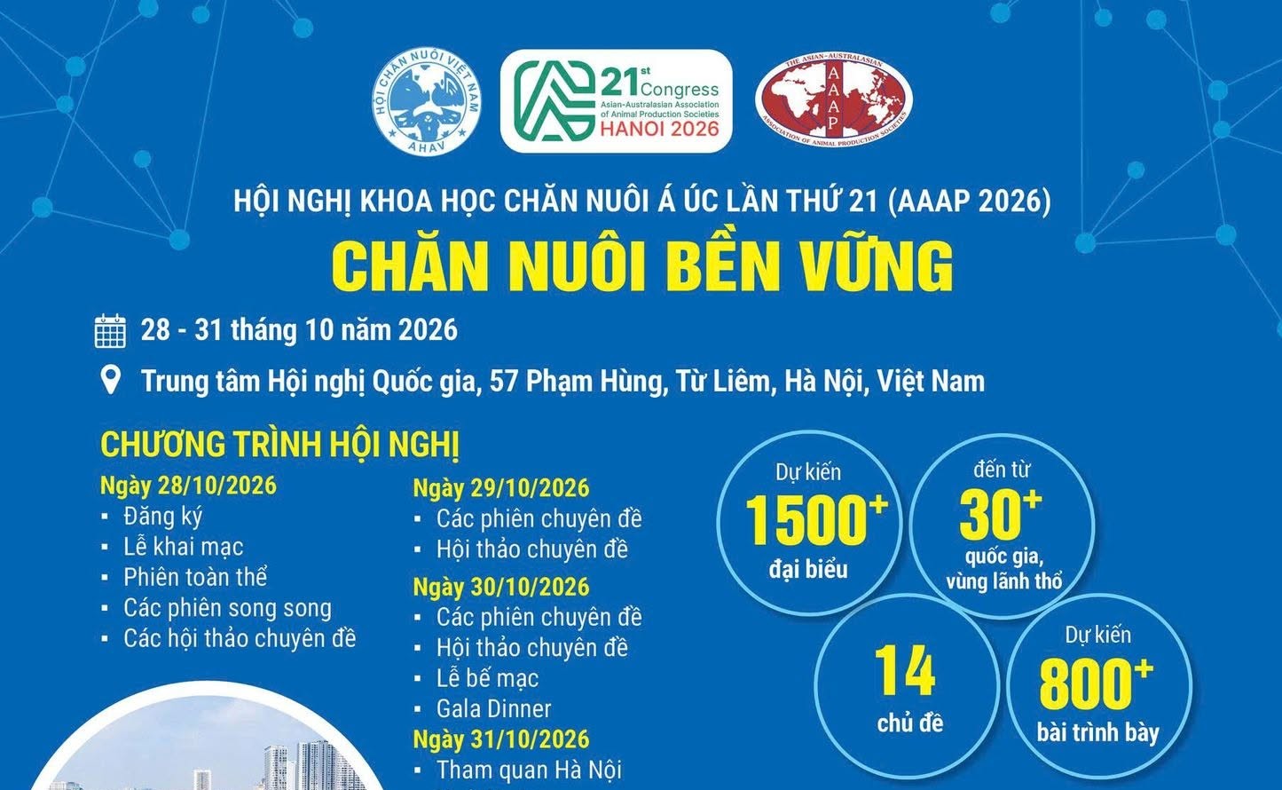 Hội Chăn nuôi Việt Nam mời tham gia đấu thầu gói tổ chức sự kiện và hậu cần Hội nghị Khoa học chăn nuôi Á-Úc lần thứ 21 (AAAP 21)